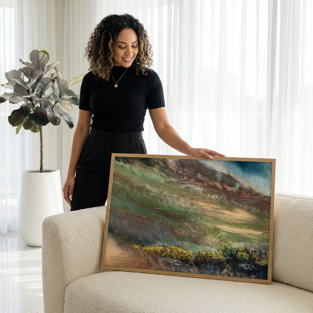 Quadro Decorativo Paisagem com Nuvens - Degas com modelo em ambiente