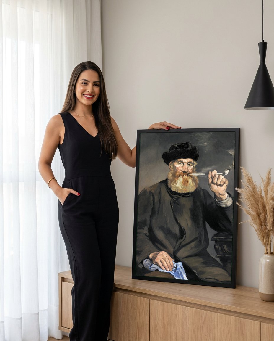 Quadro Decorativo O Bombeiro (Retrato de Joseph Lucas) - Manet com modelo em ambiente