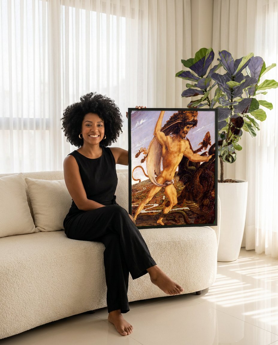 Quadro Decorativo Hércules e a Hidra de Lerna - Botticelli com modelo em ambiente