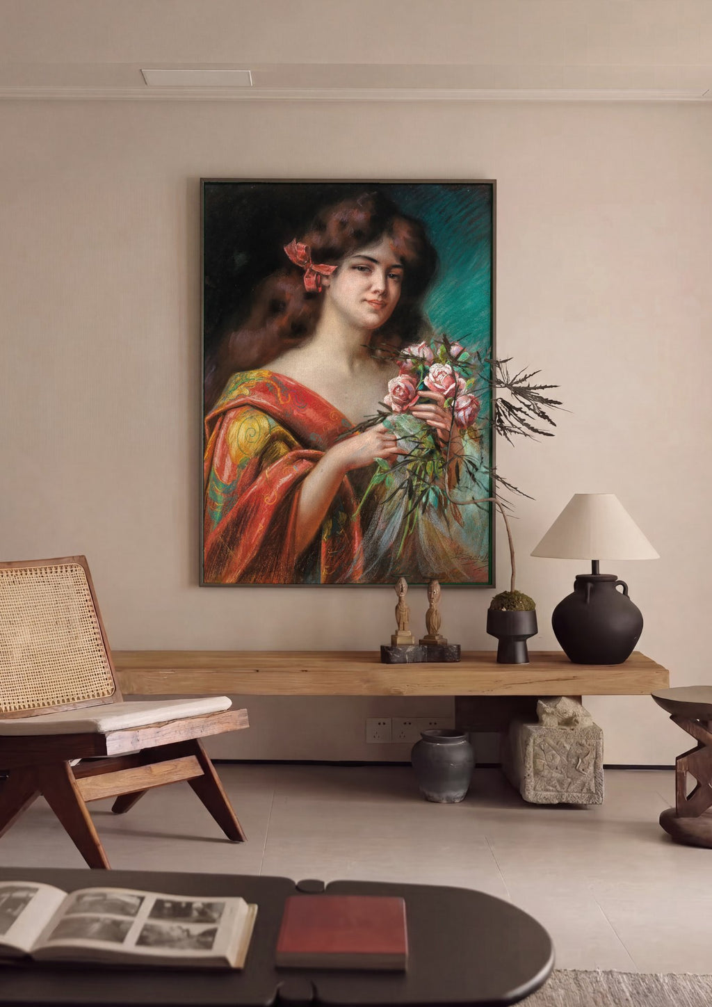 Quadro Decorativo A Mulher e as Rosas - Delphin Enjolras em ambiente decorado