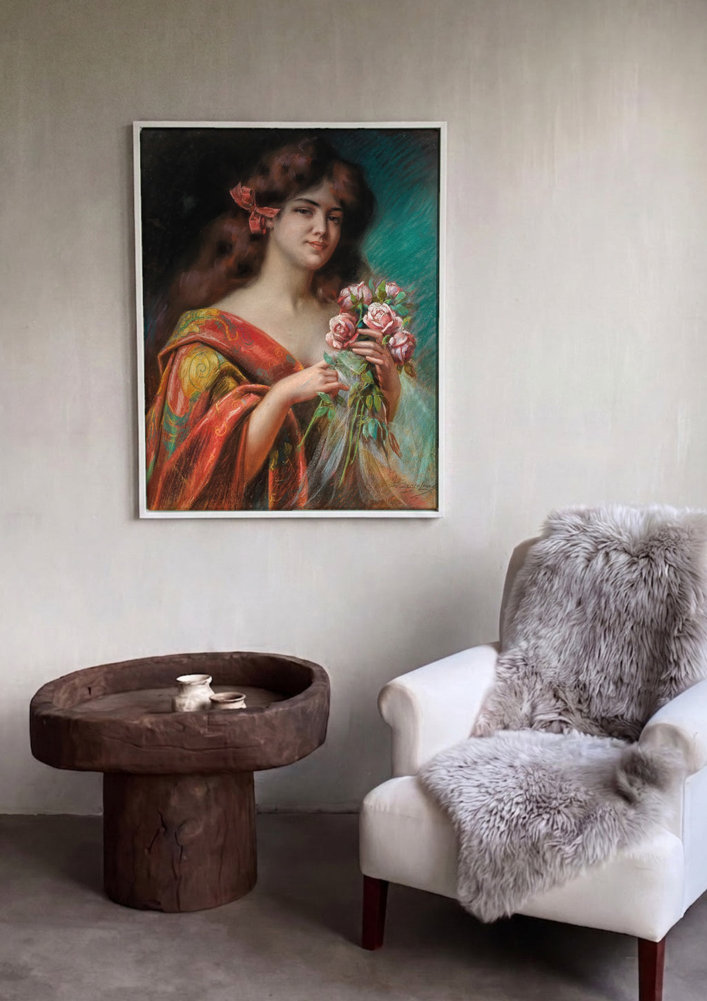 Quadro Decorativo A Mulher e as Rosas - Delphin Enjolras em ambiente decorado