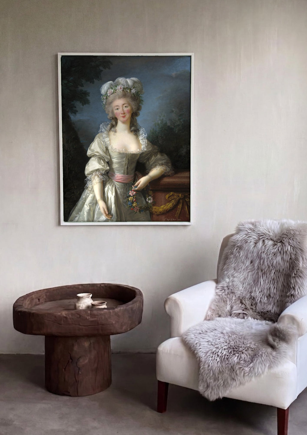 Quadro Decorativo Senhora com Chapéu de Plumas - Vigée Le Brun em ambiente decorado