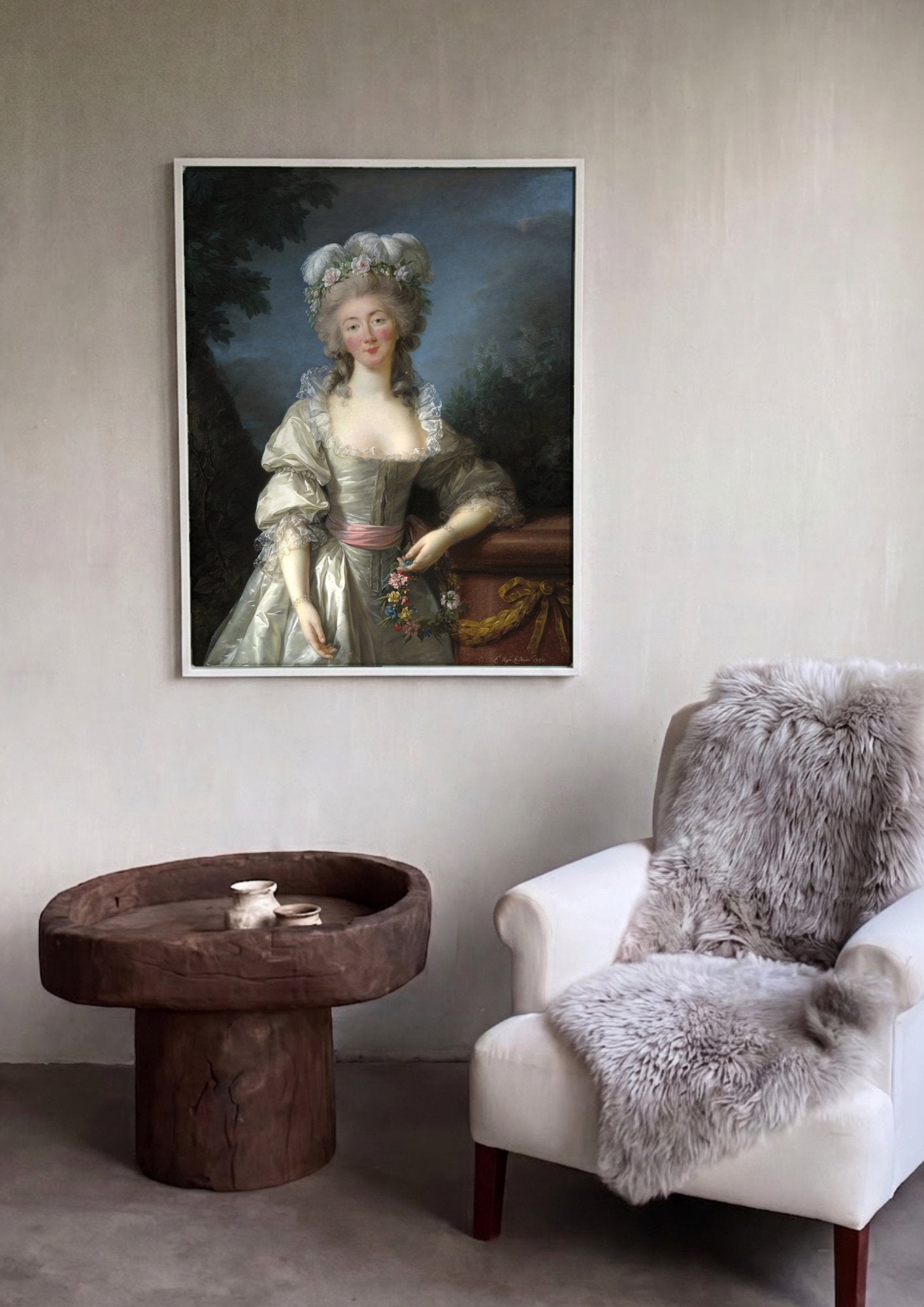 Quadro Decorativo Senhora com Chapéu de Plumas - Vigée Le Brun em ambiente decorado