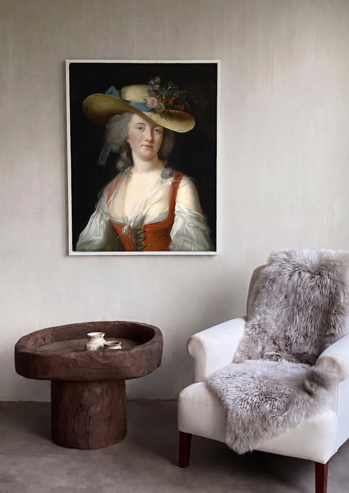 Quadro Decorativo Senhora com Chapéu de Palha - Vigée Le Brun em ambiente decorado