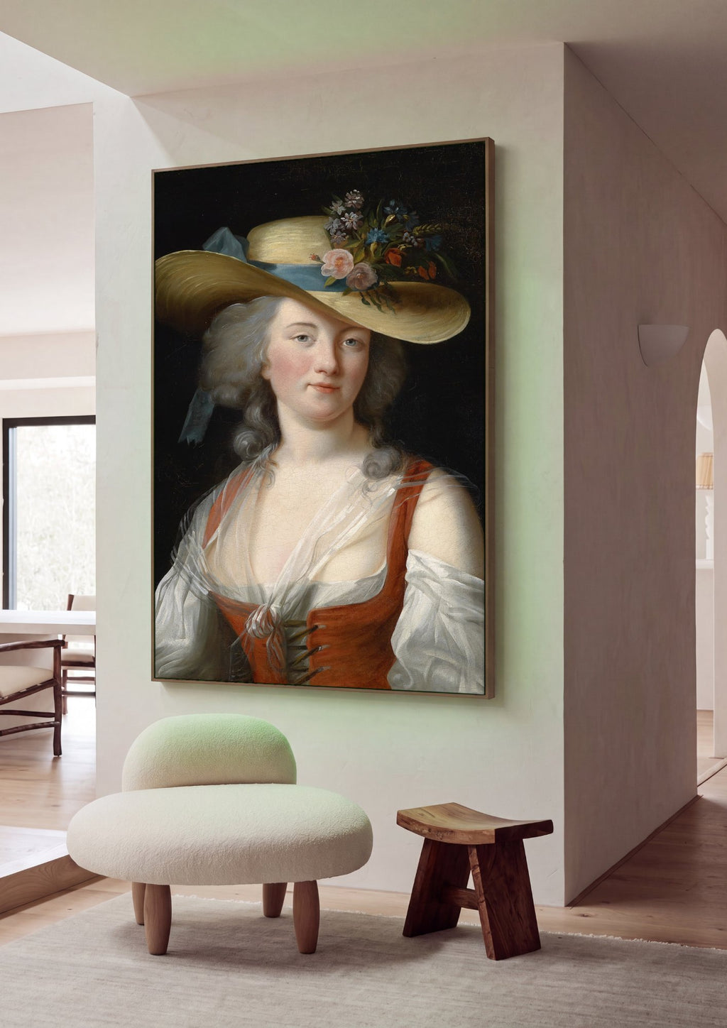 Quadro Decorativo Senhora com Chapéu de Palha - Vigée Le Brun em ambiente decorado