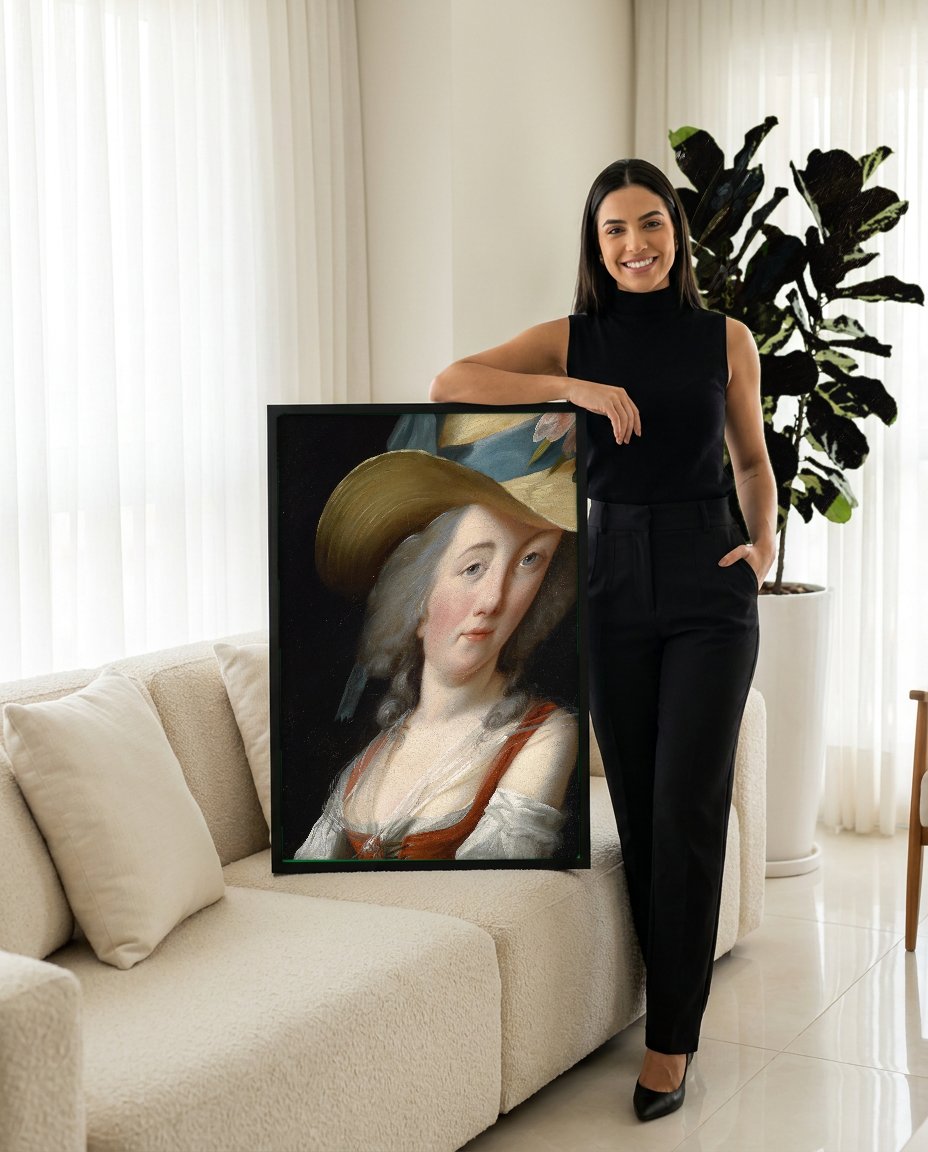 Quadro Decorativo Senhora com Chapéu de Palha - Vigée Le Brun com modelo em ambiente