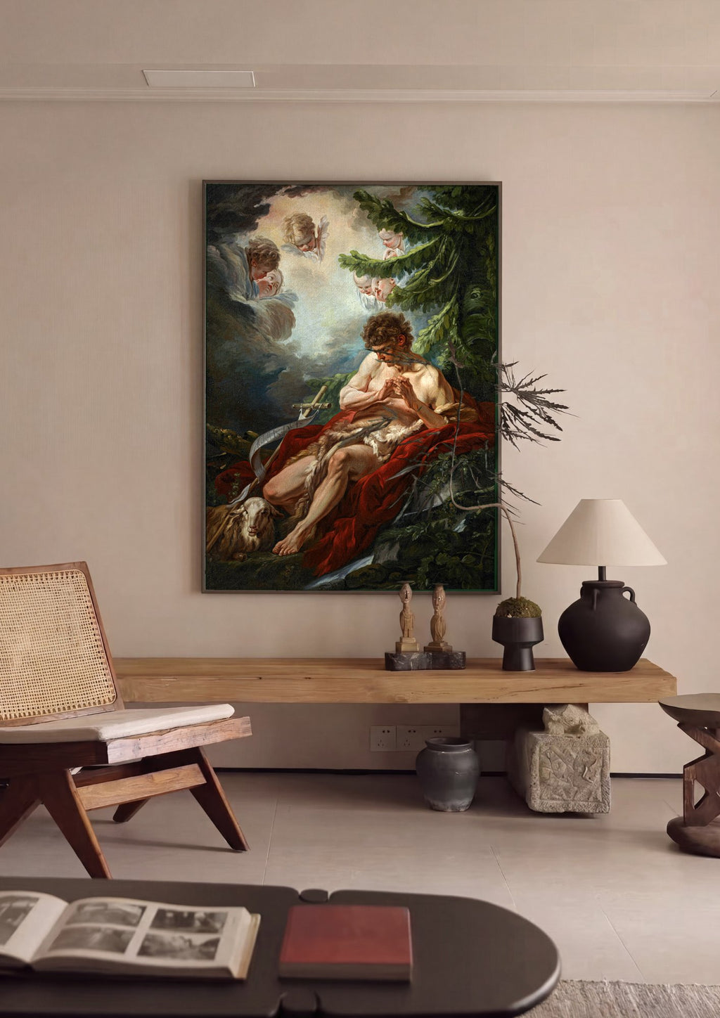 Quadro Decorativo São João Batista no Deserto - F. Boucher em ambiente decorado