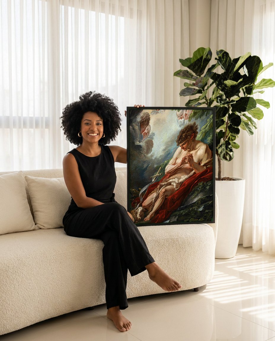 Quadro Decorativo São João Batista no Deserto - F. Boucher com modelo em ambiente