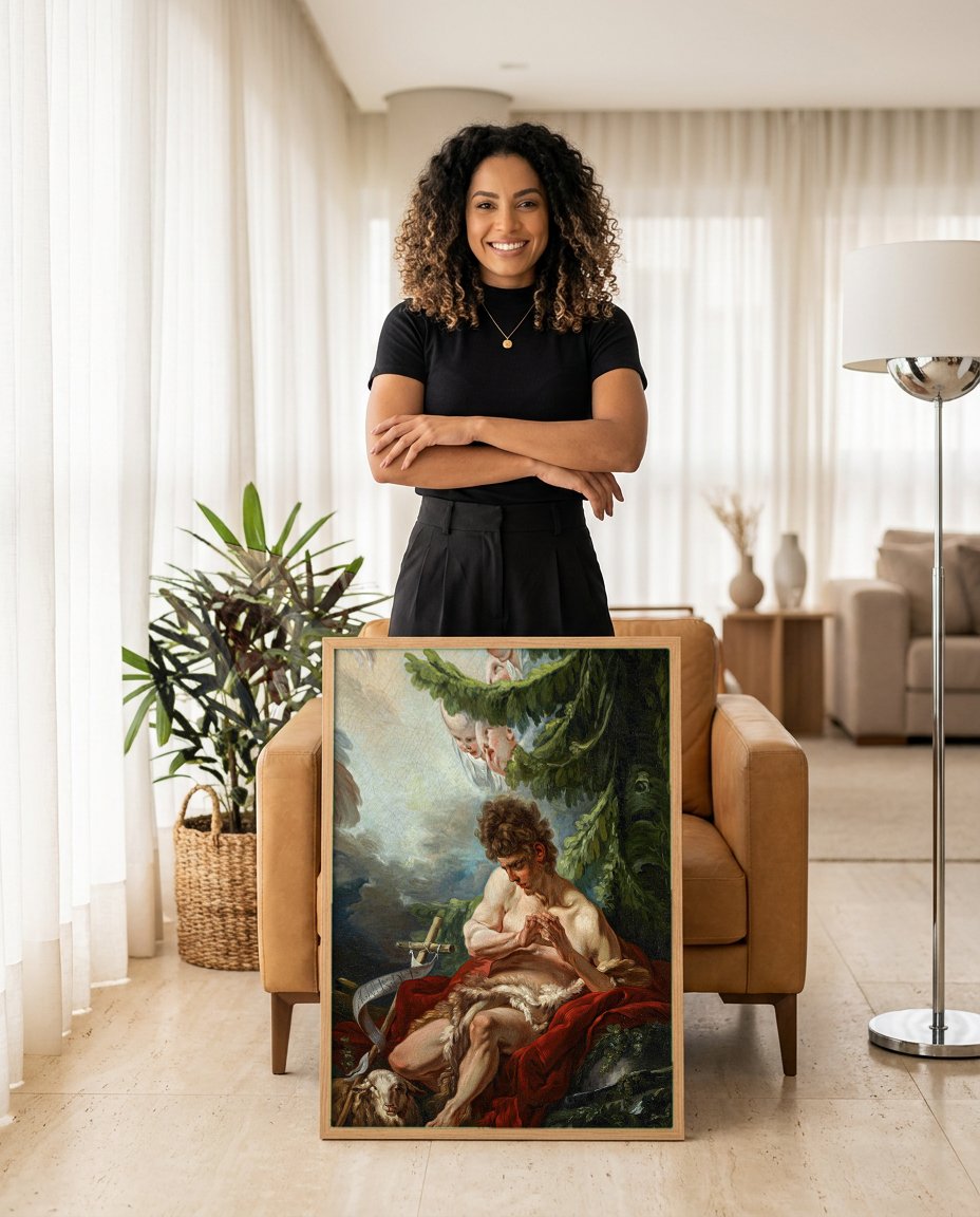 Quadro Decorativo São João Batista no Deserto - F. Boucher com modelo em ambiente