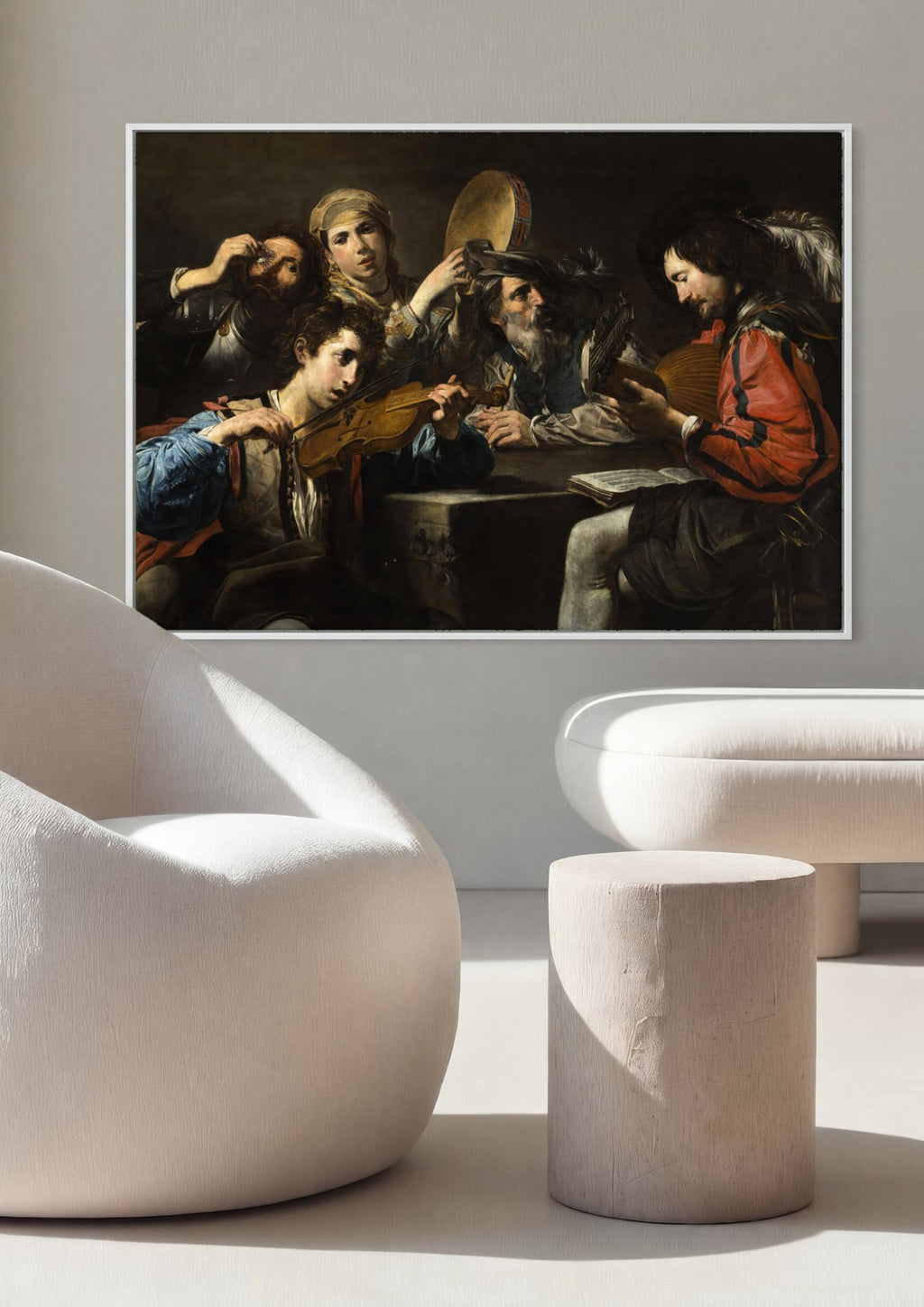 Quadro Decorativo Os Músicos - Valentin de Boulogne em ambiente decorado