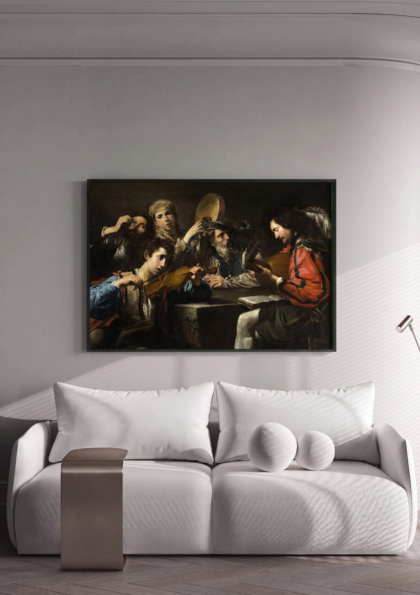 Quadro Decorativo Os Músicos - Valentin de Boulogne em ambiente decorado