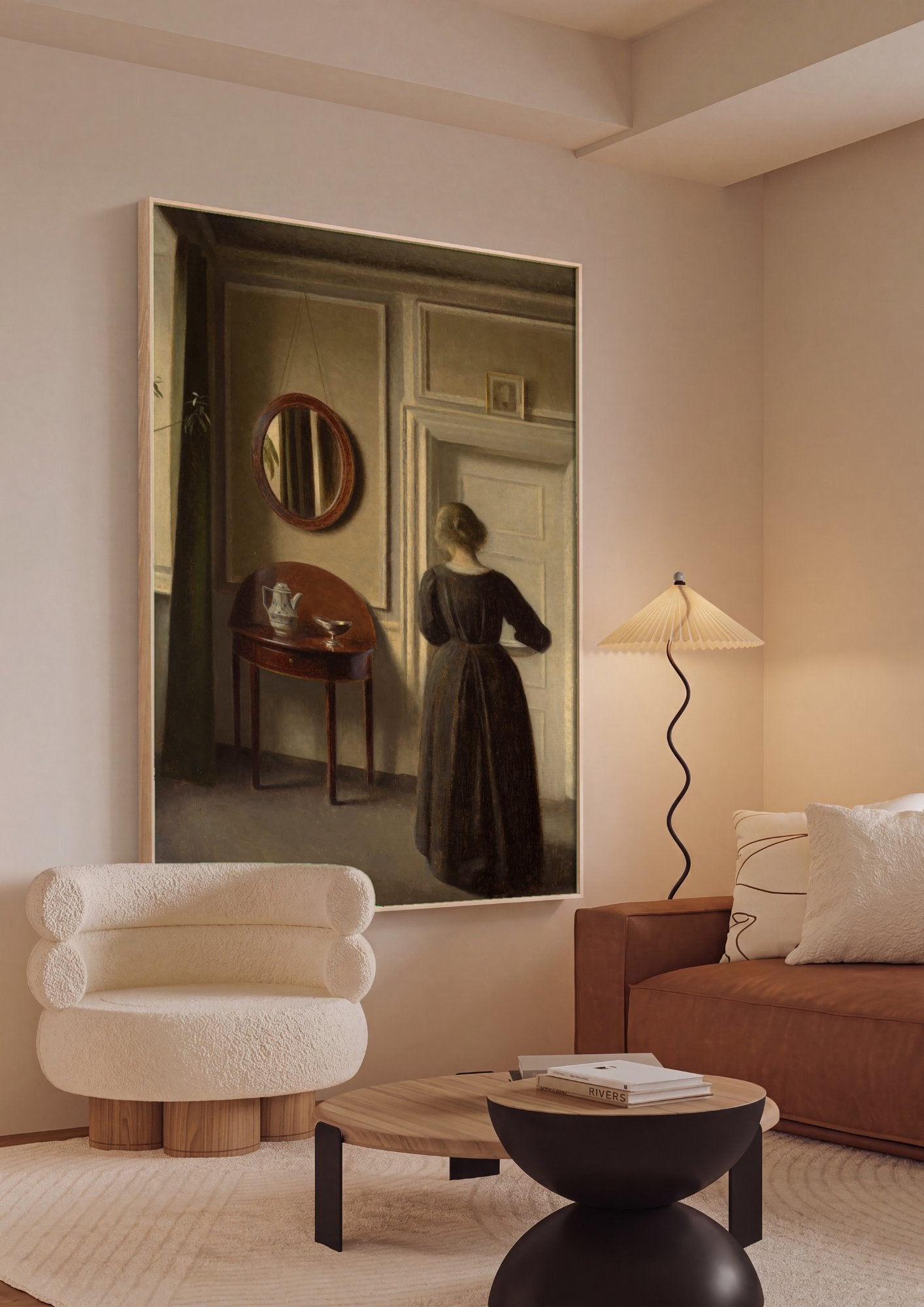 Quadro Decorativo Interior com Mulher de Costas - Hammershøi em ambiente decorado