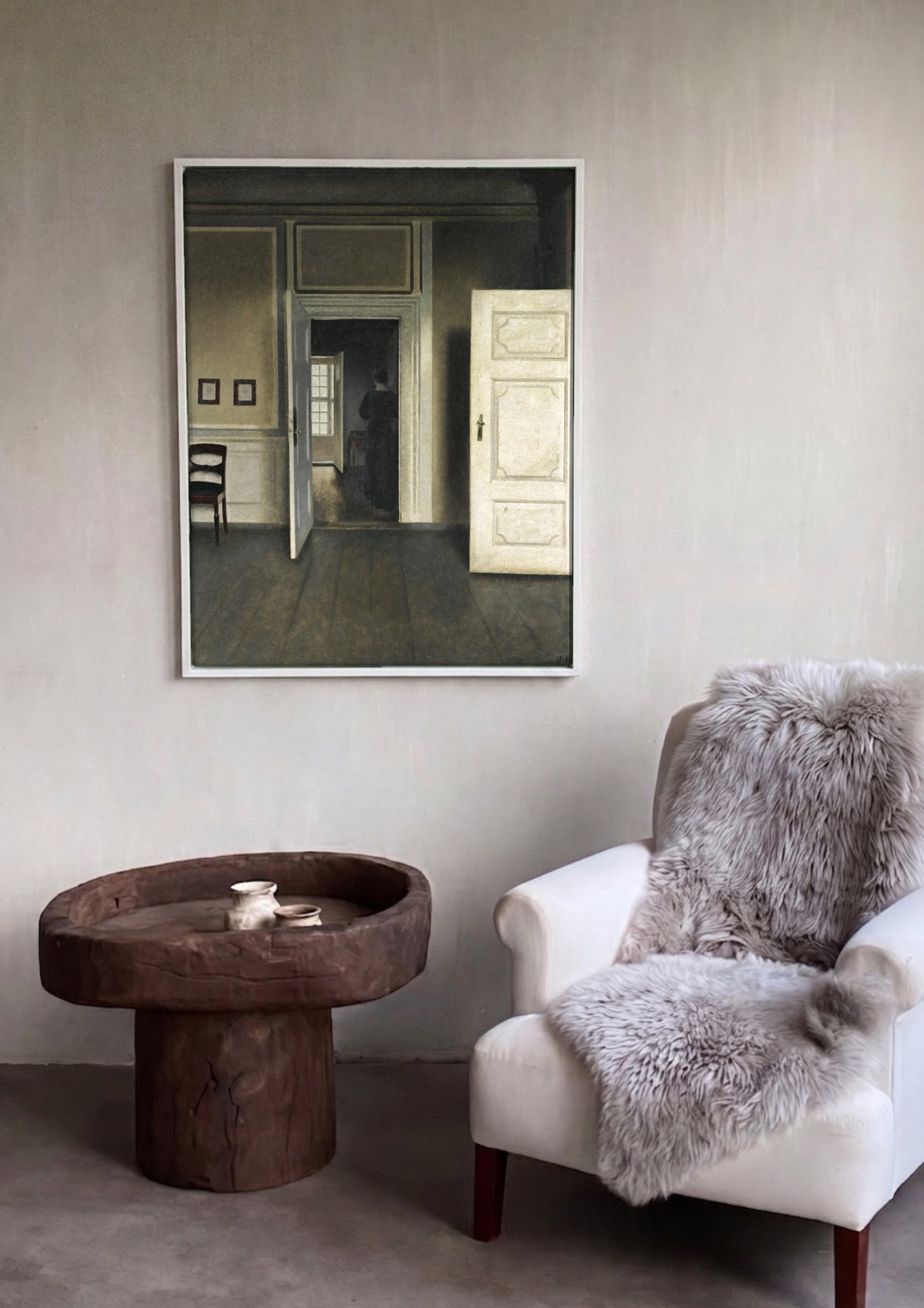 Quadro Decorativo Interior com Mulher de Costas - Hammershøi em ambiente decorado