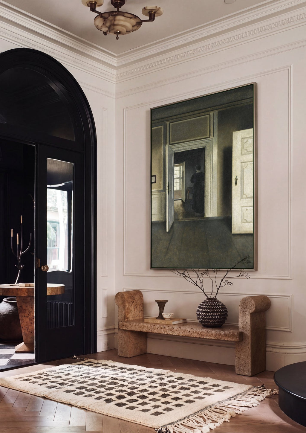 Quadro Decorativo Interior com Mulher de Costas - Hammershøi em ambiente decorado
