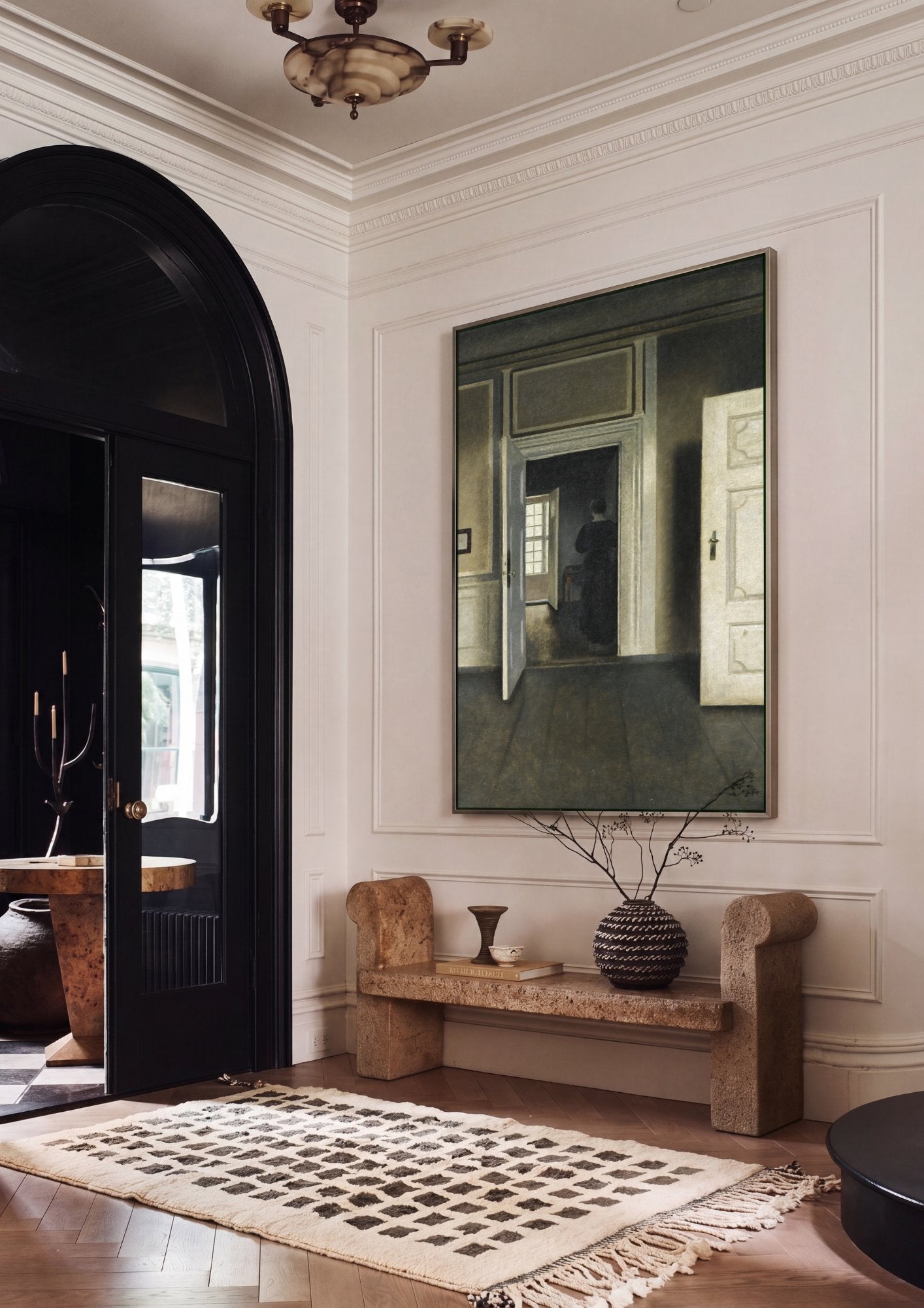 Quadro Decorativo Interior com Mulher de Costas - Hammershøi em ambiente decorado