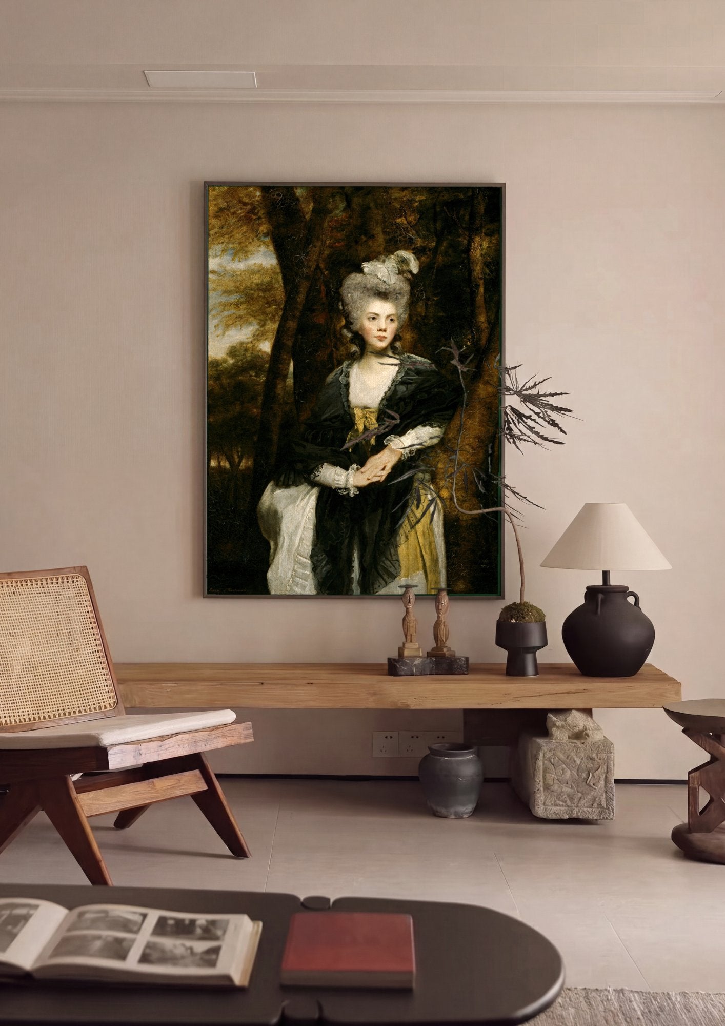 Quadro Decorativo Senhora com Chapéu de Pena - Sir Joshua Reynolds em ambiente decorado