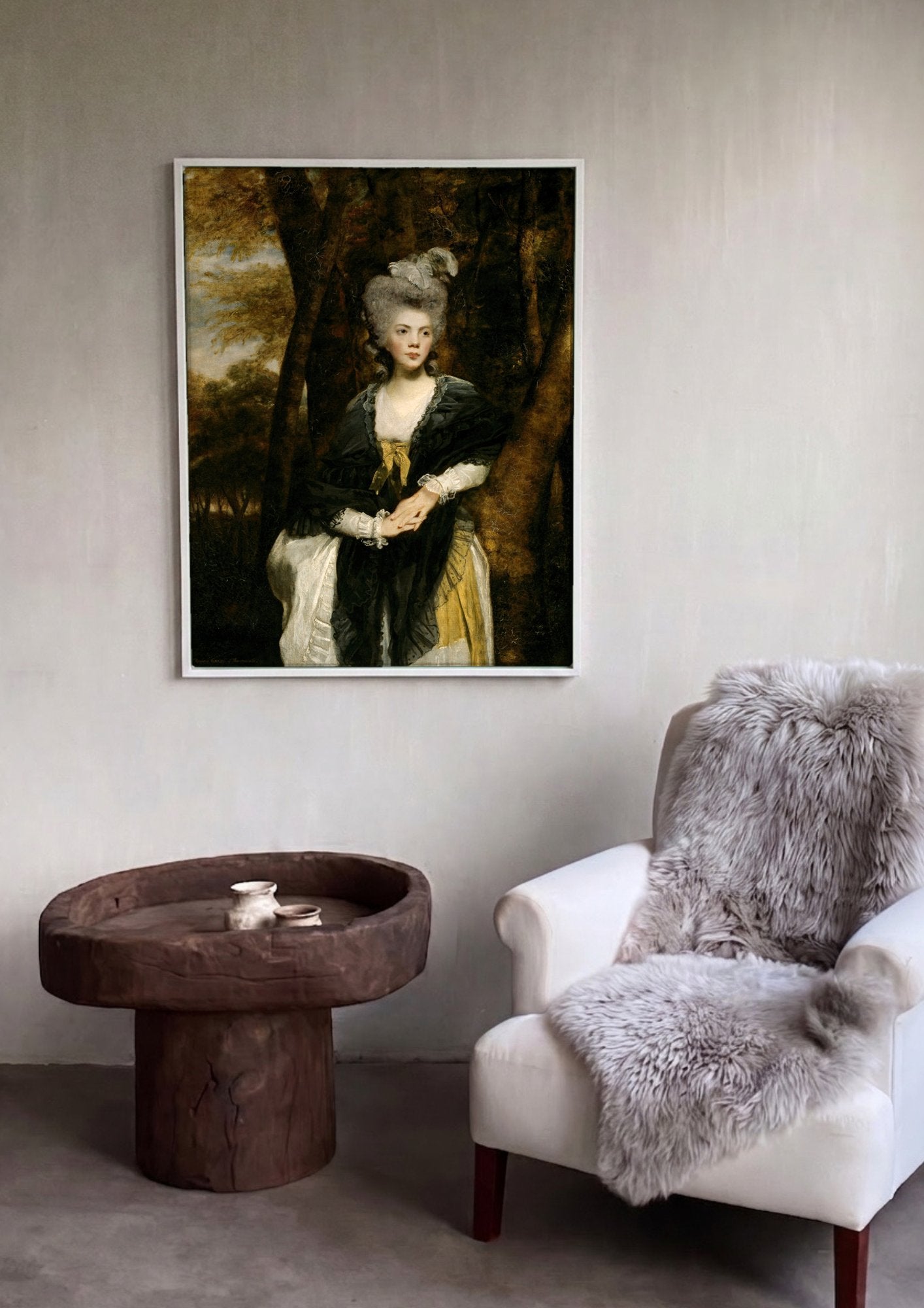 Quadro Decorativo Senhora com Chapéu de Pena - Sir Joshua Reynolds em ambiente decorado