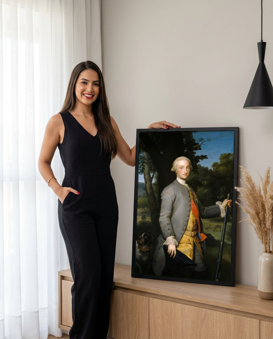 Quadro Decorativo Retrato do Príncipe de Astúrias - Mengs com modelo em ambiente