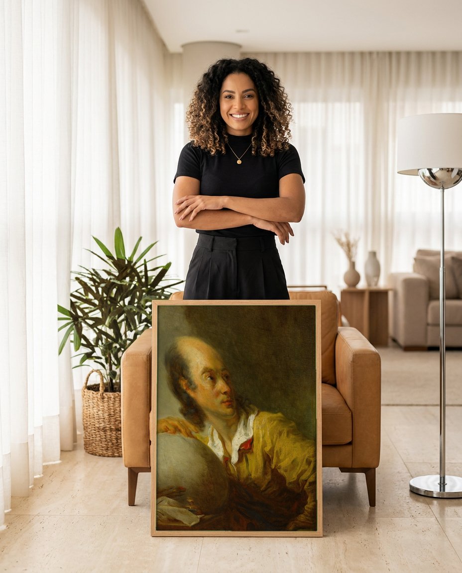 Quadro Decorativo O Filósofo (Retrato de Diderot?) - Fragonard com modelo em ambiente