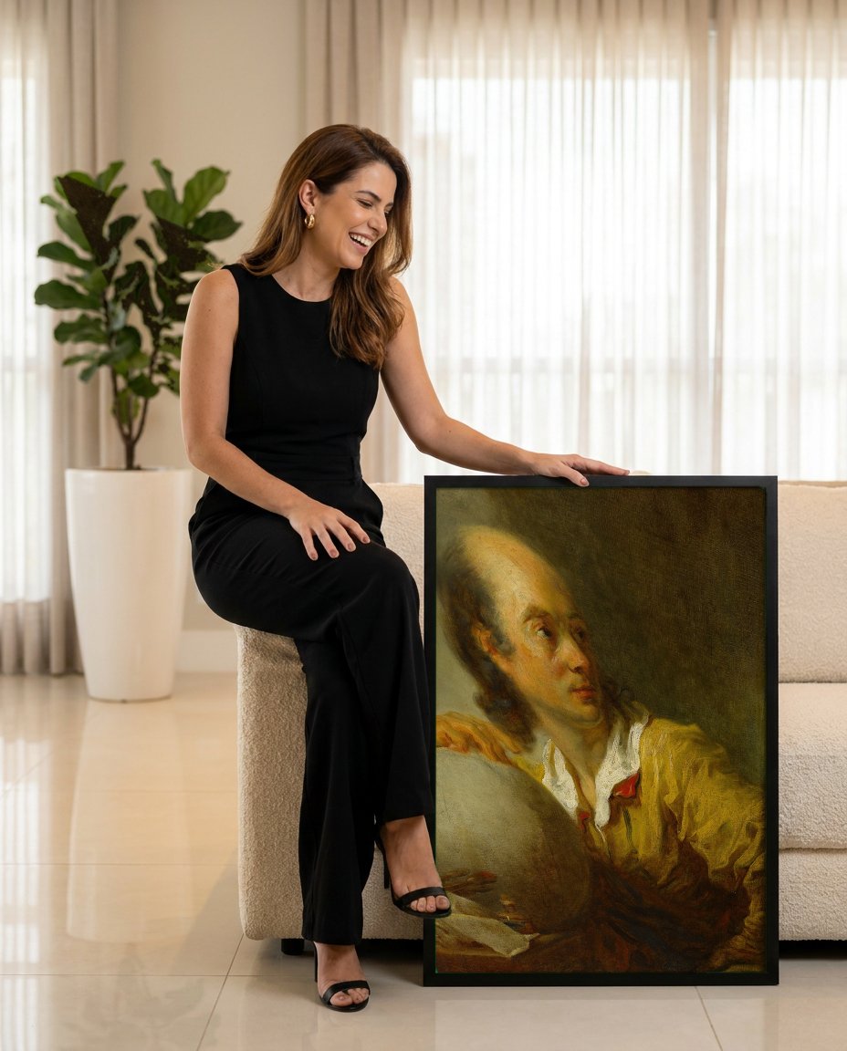 Quadro Decorativo O Filósofo (Retrato de Diderot?) - Fragonard com modelo em ambiente