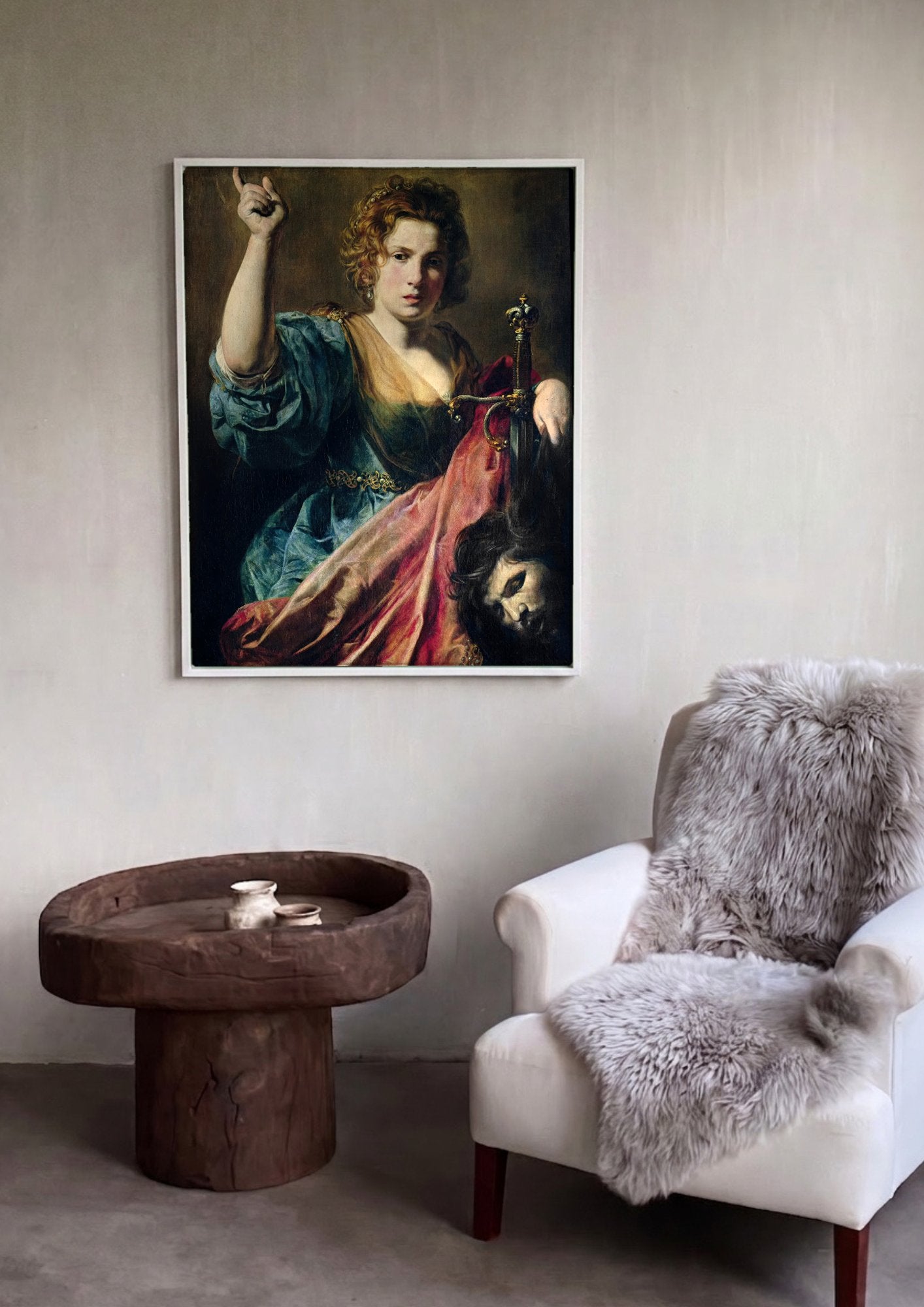 Quadro Decorativo Judite com a Cabeça de Holofernes - Valentin de Boulogne em ambiente decorado