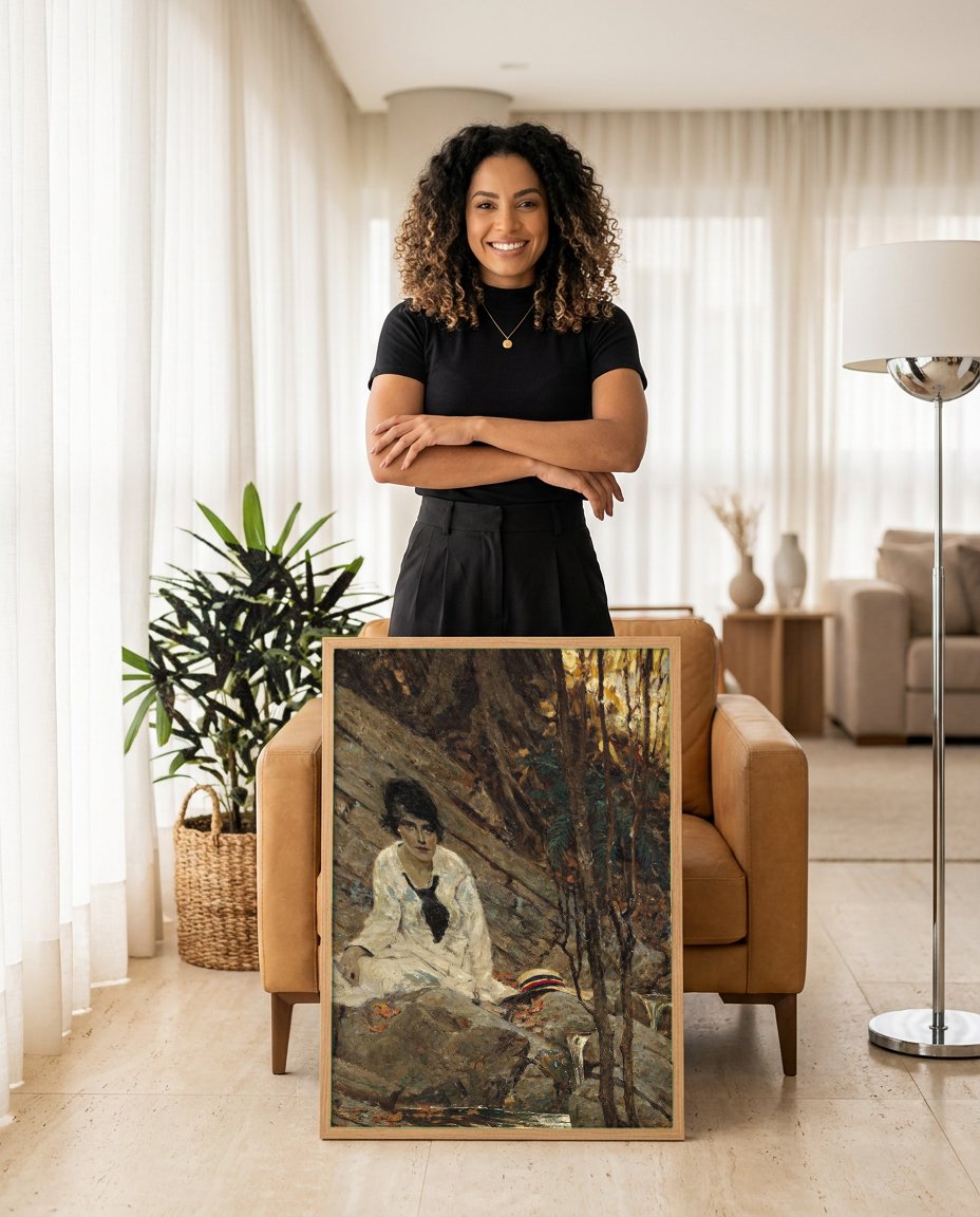 Quadro Decorativo A Jovem e o Riacho - Dean Cornwell com modelo em ambiente