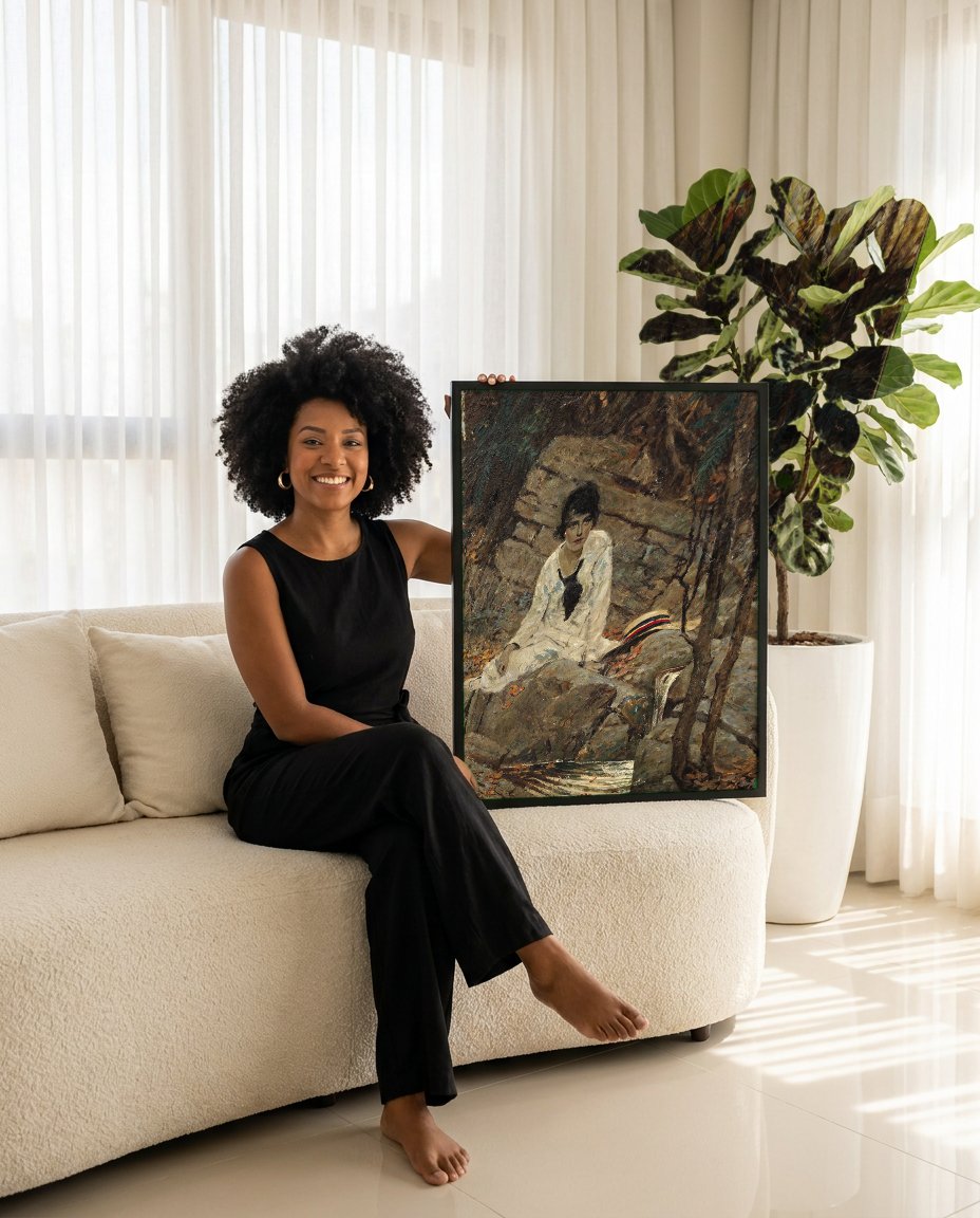 Quadro Decorativo A Jovem e o Riacho - Dean Cornwell com modelo em ambiente
