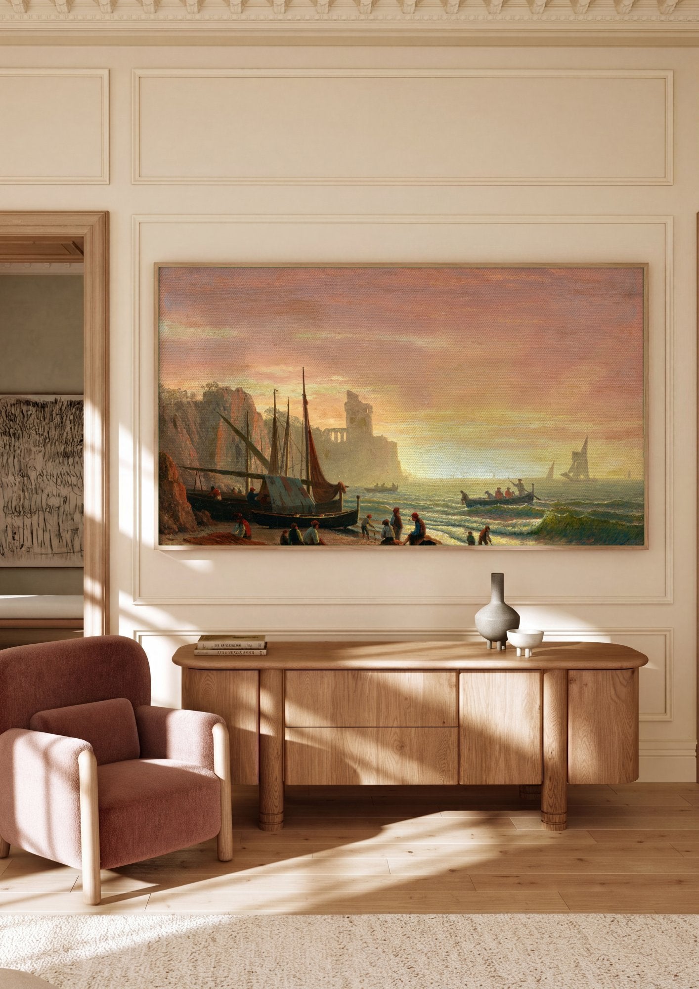 Quadro Decorativo Pescadores ao Entardecer - Albert Bierstadt em ambiente decorado