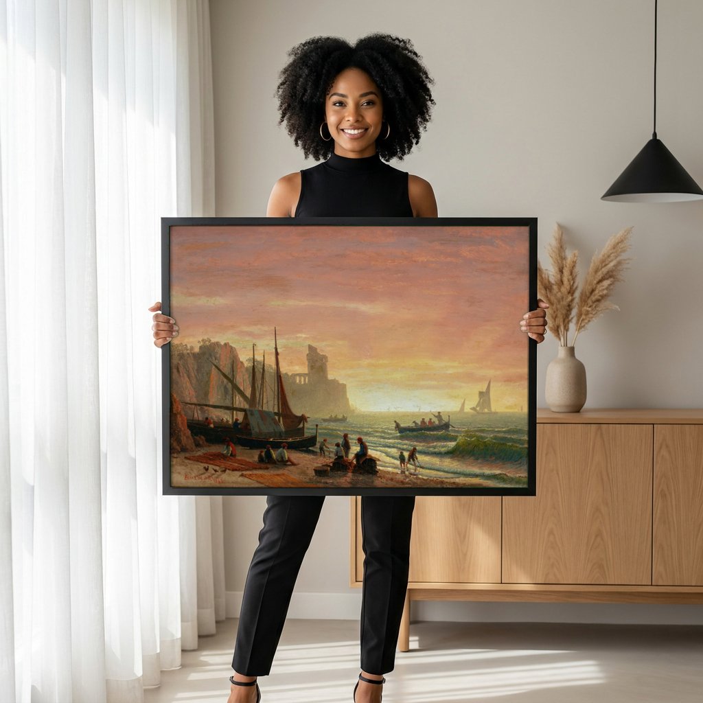 Quadro Decorativo Pescadores ao Entardecer - Albert Bierstadt com modelo em ambiente