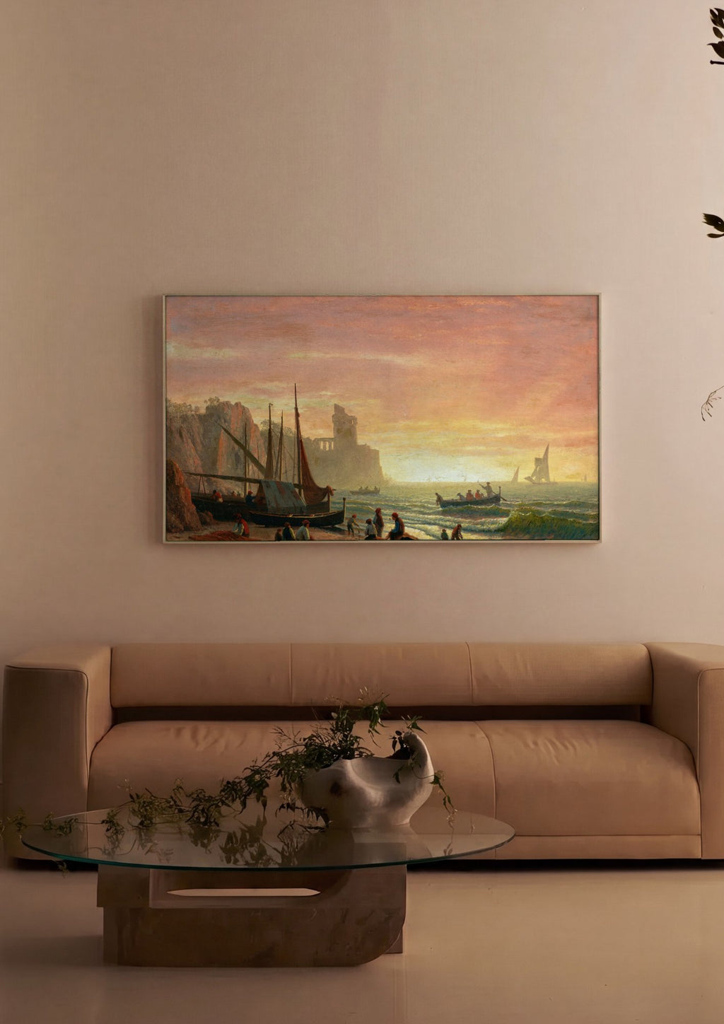 Quadro Decorativo Pescadores ao Entardecer - Albert Bierstadt em ambiente decorado