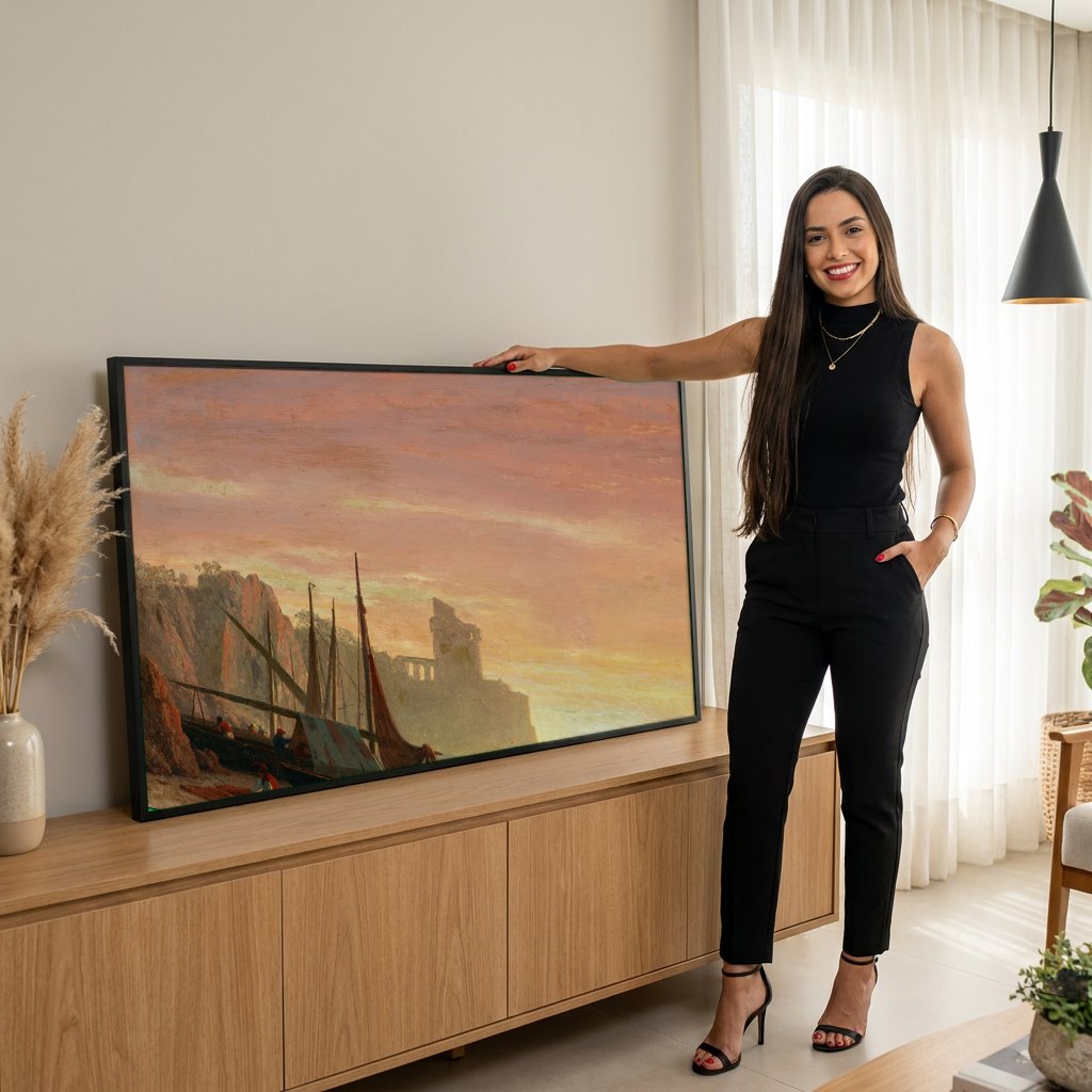Quadro Decorativo Pescadores ao Entardecer - Albert Bierstadt com modelo em ambiente
