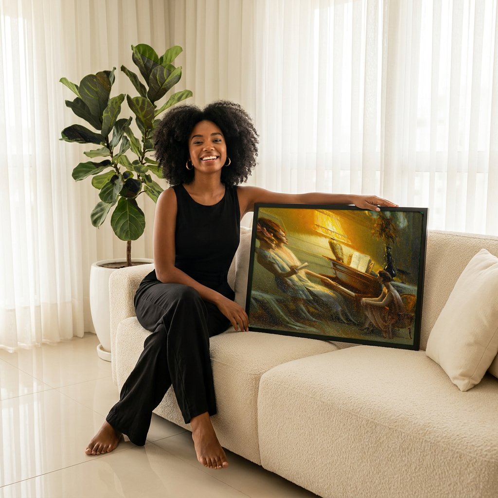 Quadro Decorativo A Seresta Familiar - Delphin Enjolras com modelo em ambiente