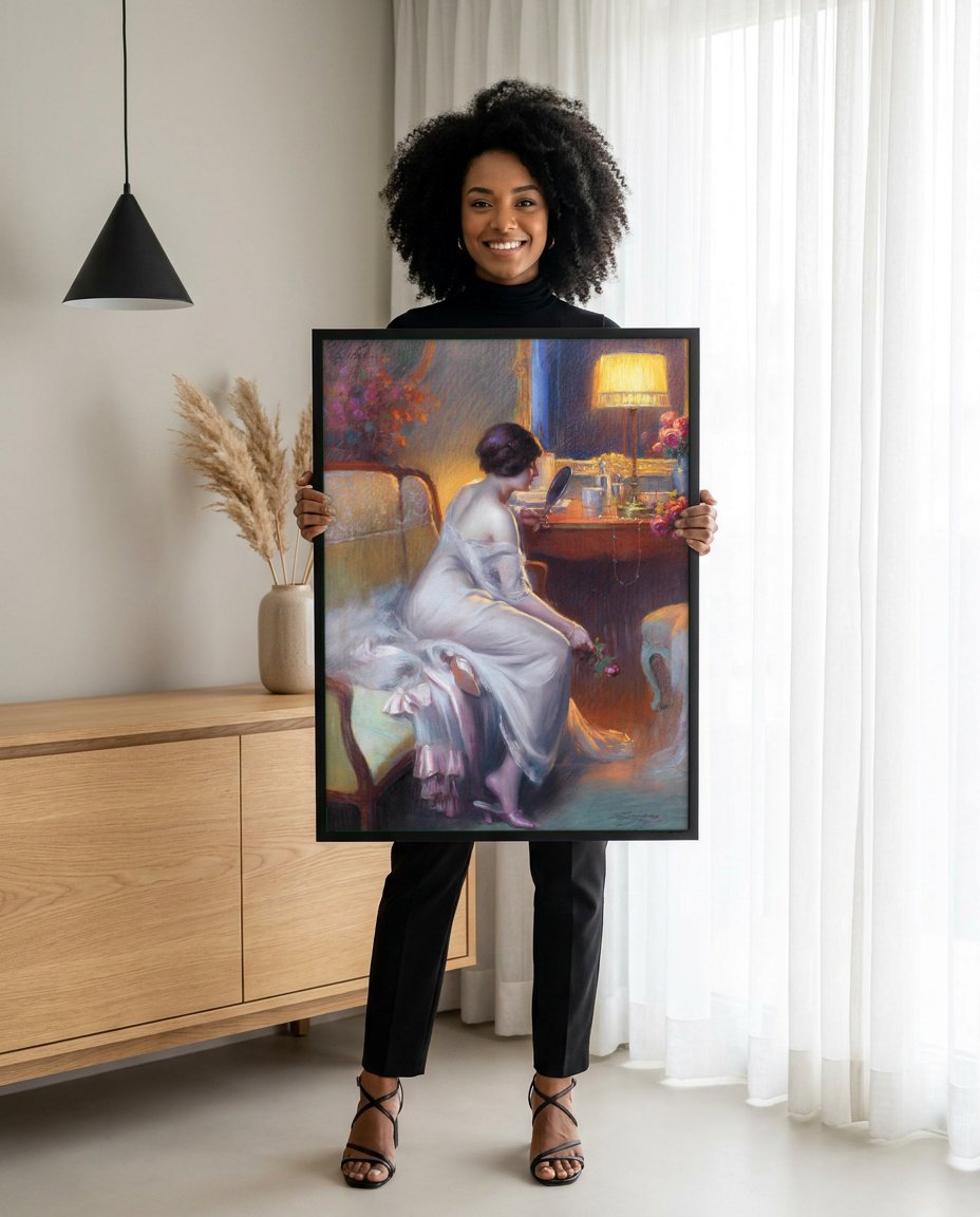 Quadro Decorativo A Toilette da Dama - Delphin Enjolras com modelo em ambiente