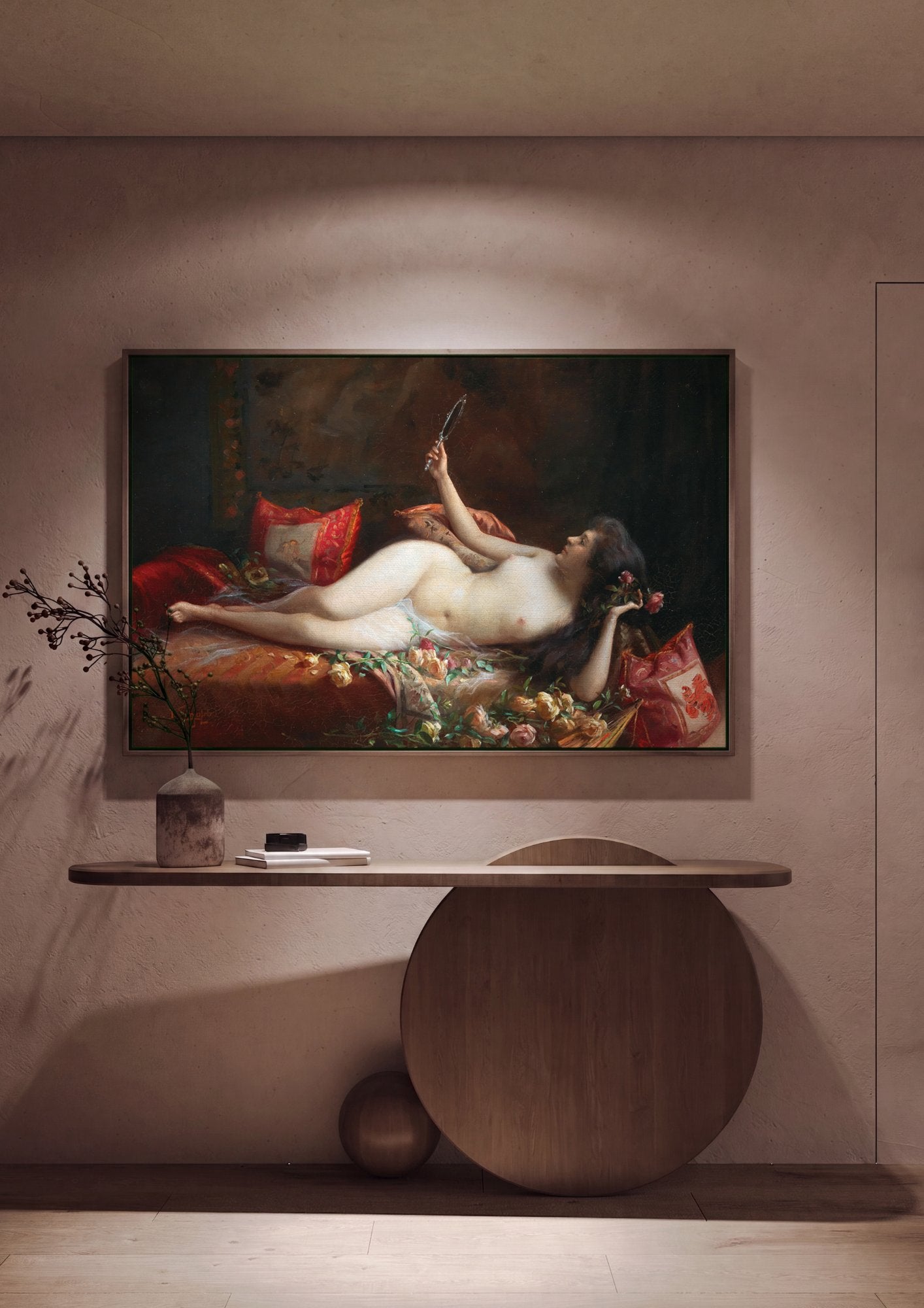 Quadro Decorativo Mulher com Espelho - Delphin Enjolras em ambiente decorado