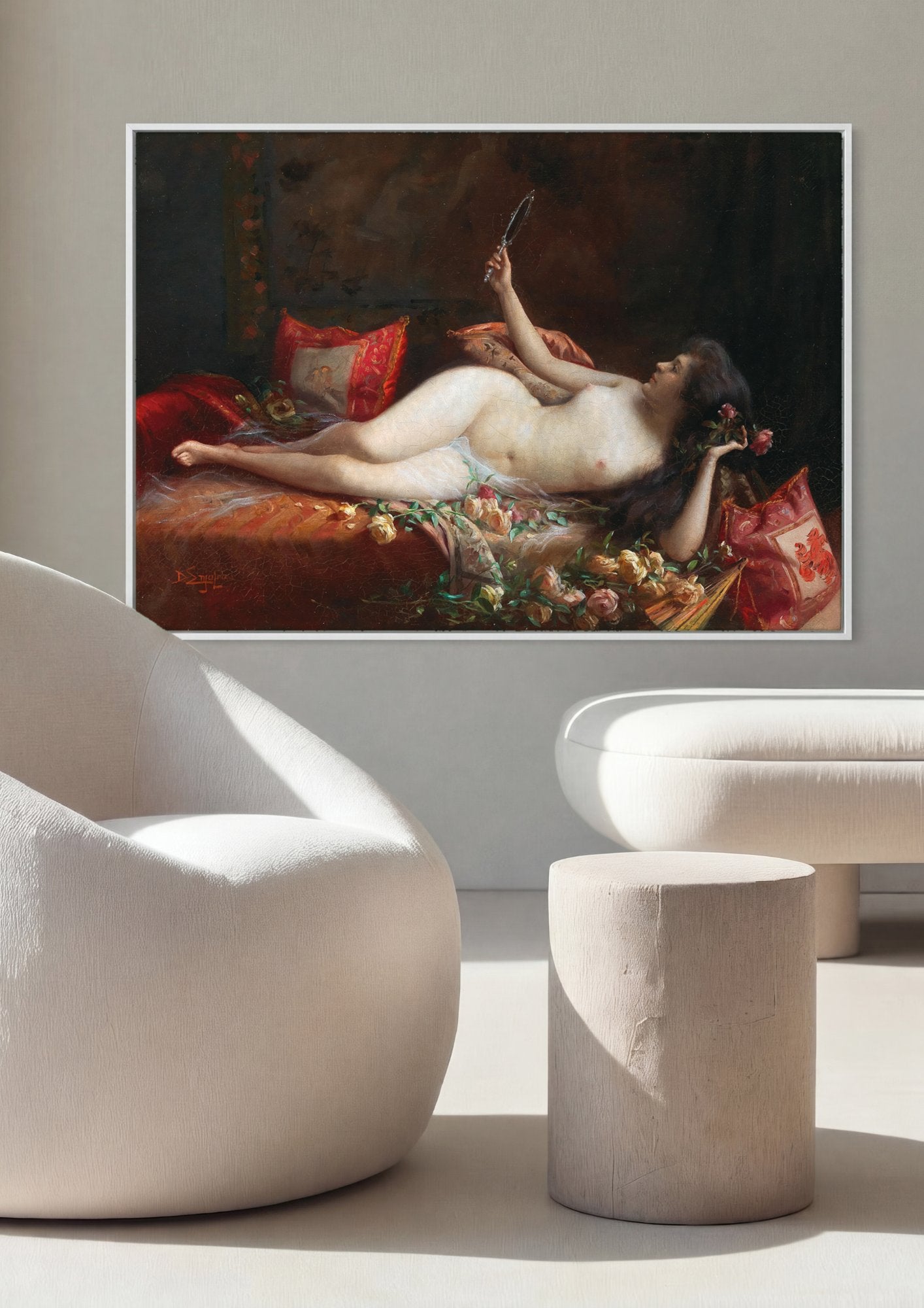 Quadro Decorativo Mulher com Espelho - Delphin Enjolras em ambiente decorado