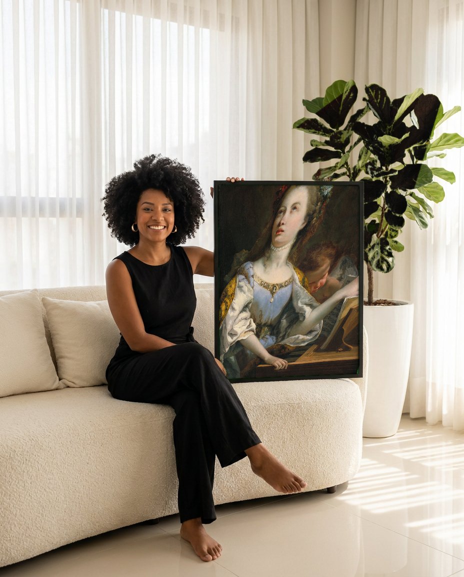 Quadro Decorativo A Música (Allegoria della Musica) - Tiepolo com modelo em ambiente