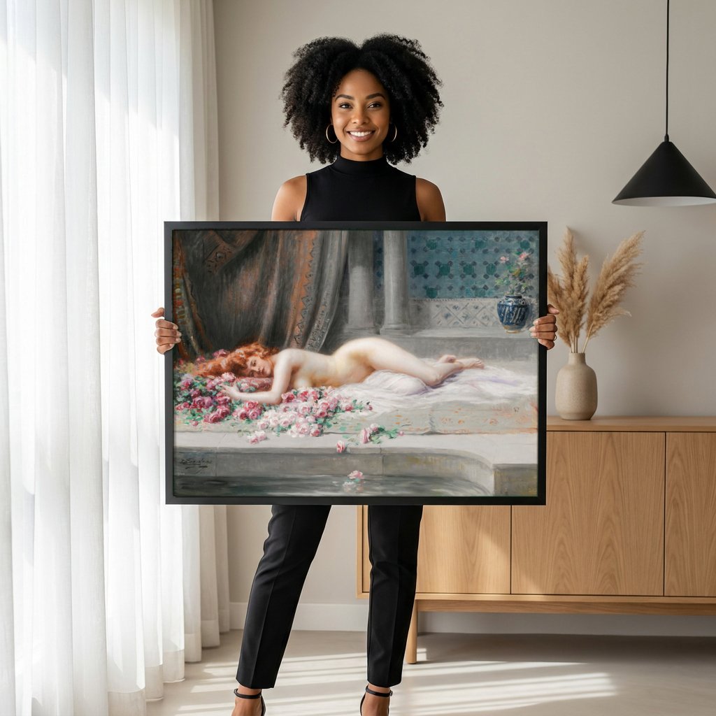 Quadro Decorativo A Ninfa Adormecida - Delphin Enjolras com modelo em ambiente