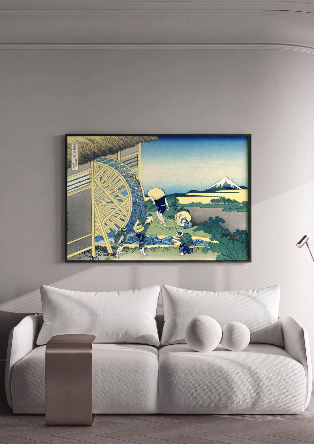 Quadro Decorativo A Roda d'Água de Onden - Hokusai em ambiente decorado