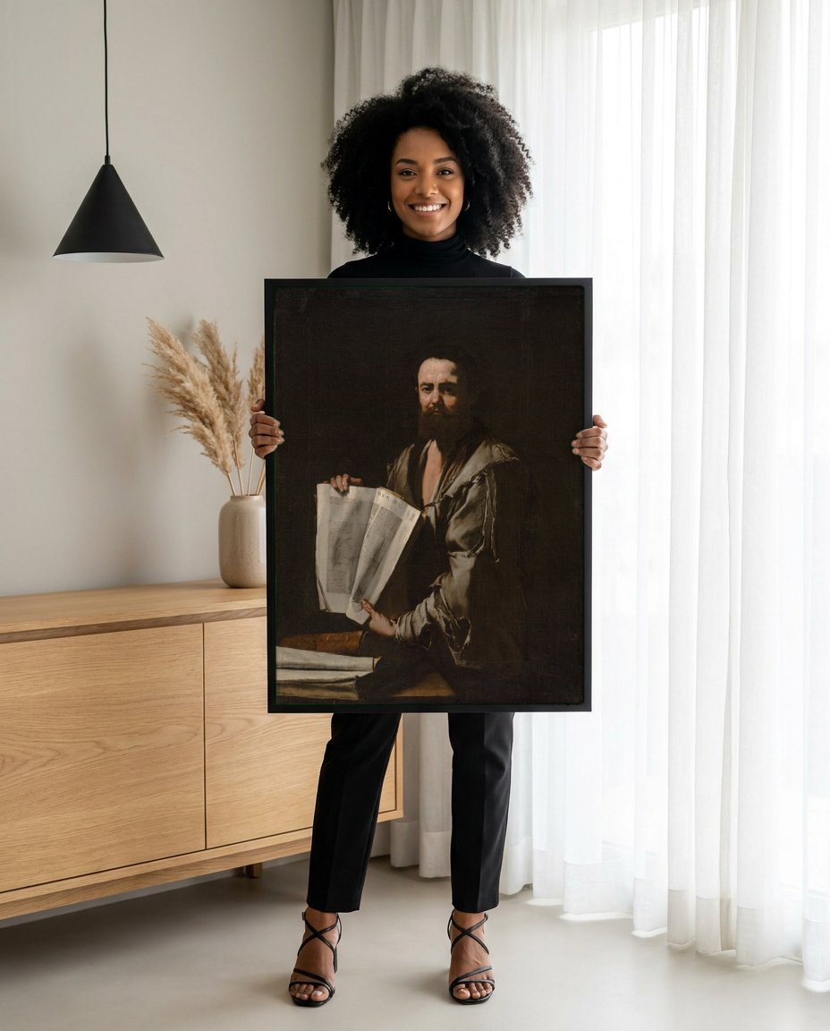 Quadro Decorativo O Geômetra (Arquimedes) - Jusepe de Ribera com modelo em ambiente