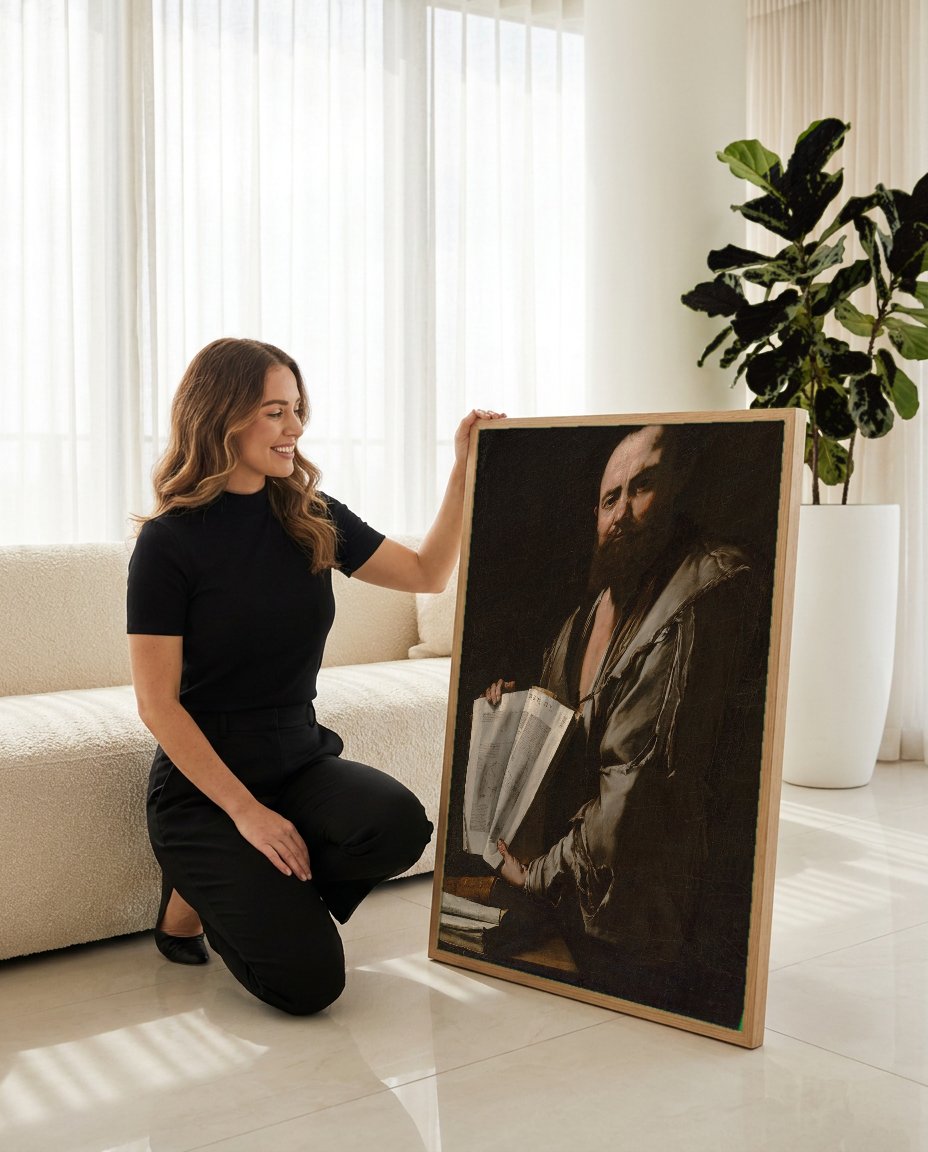 Quadro Decorativo O Geômetra (Arquimedes) - Jusepe de Ribera com modelo em ambiente
