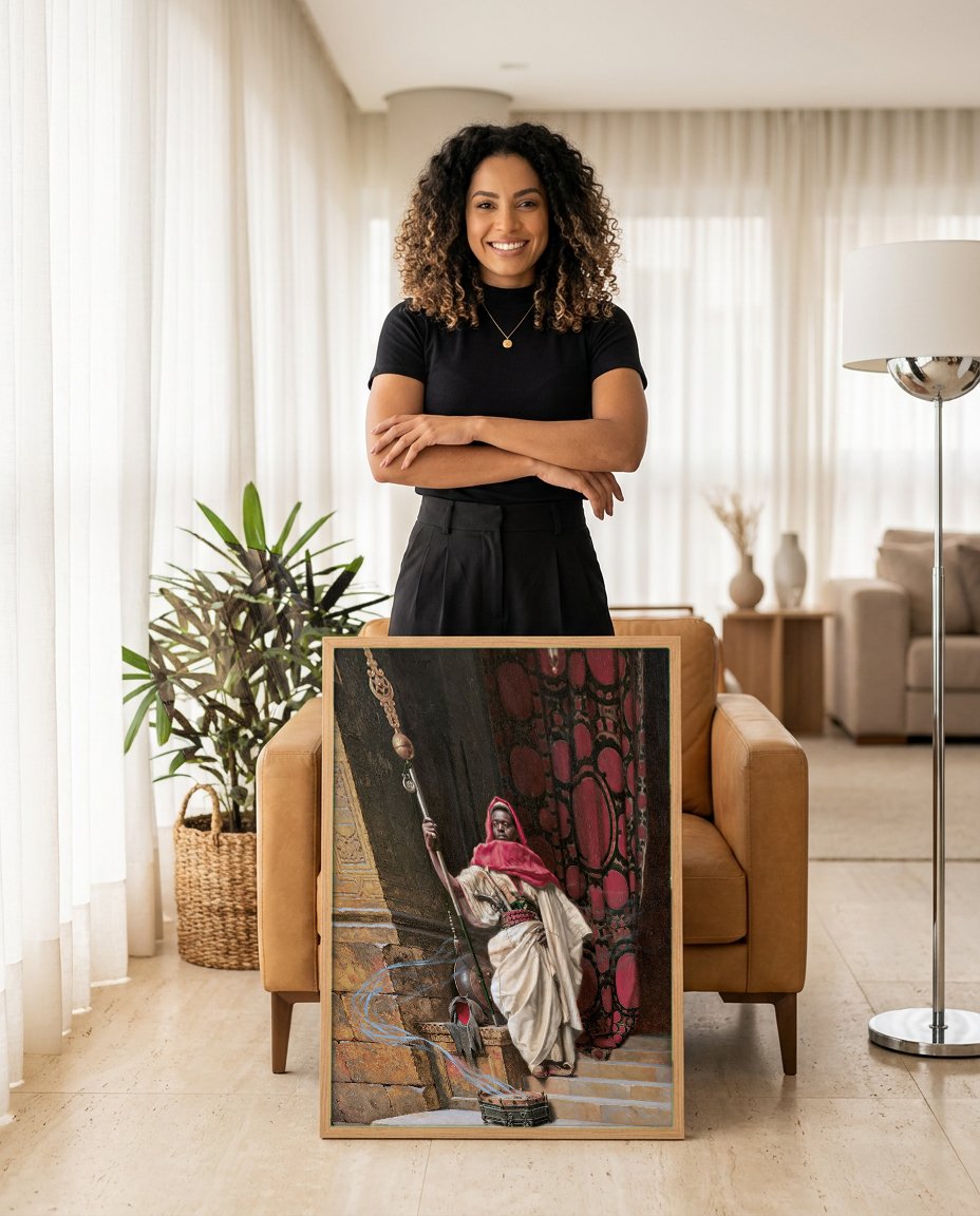 Quadro Decorativo O Sentinela - Ludwig Deutsch com modelo em ambiente