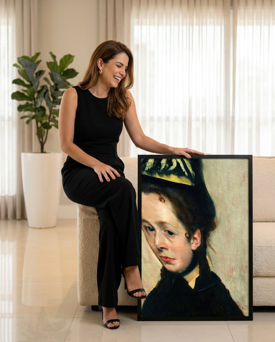 Quadro Decorativo Retrato de Mulher - Edgar Degas com modelo em ambiente