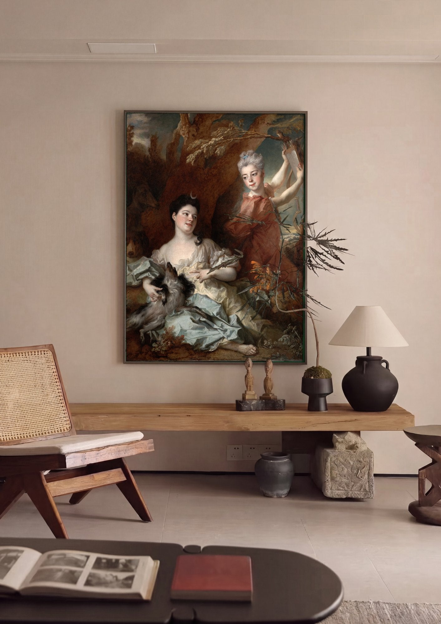Quadro Decorativo Duas Mulheres como Diana e uma Ninfa - Largillière em ambiente decorado