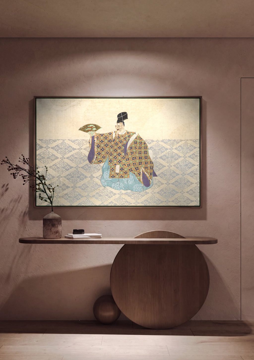 Quadro Decorativo Figura Japonesa Tradicional - Kamisaka Sekka em ambiente decorado