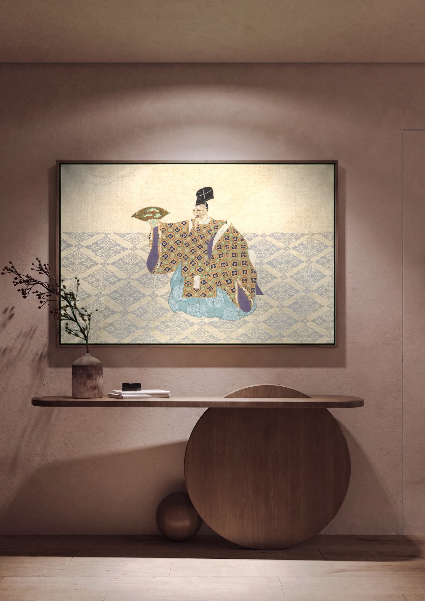 Quadro Decorativo Figura Japonesa Tradicional - Kamisaka Sekka em ambiente decorado