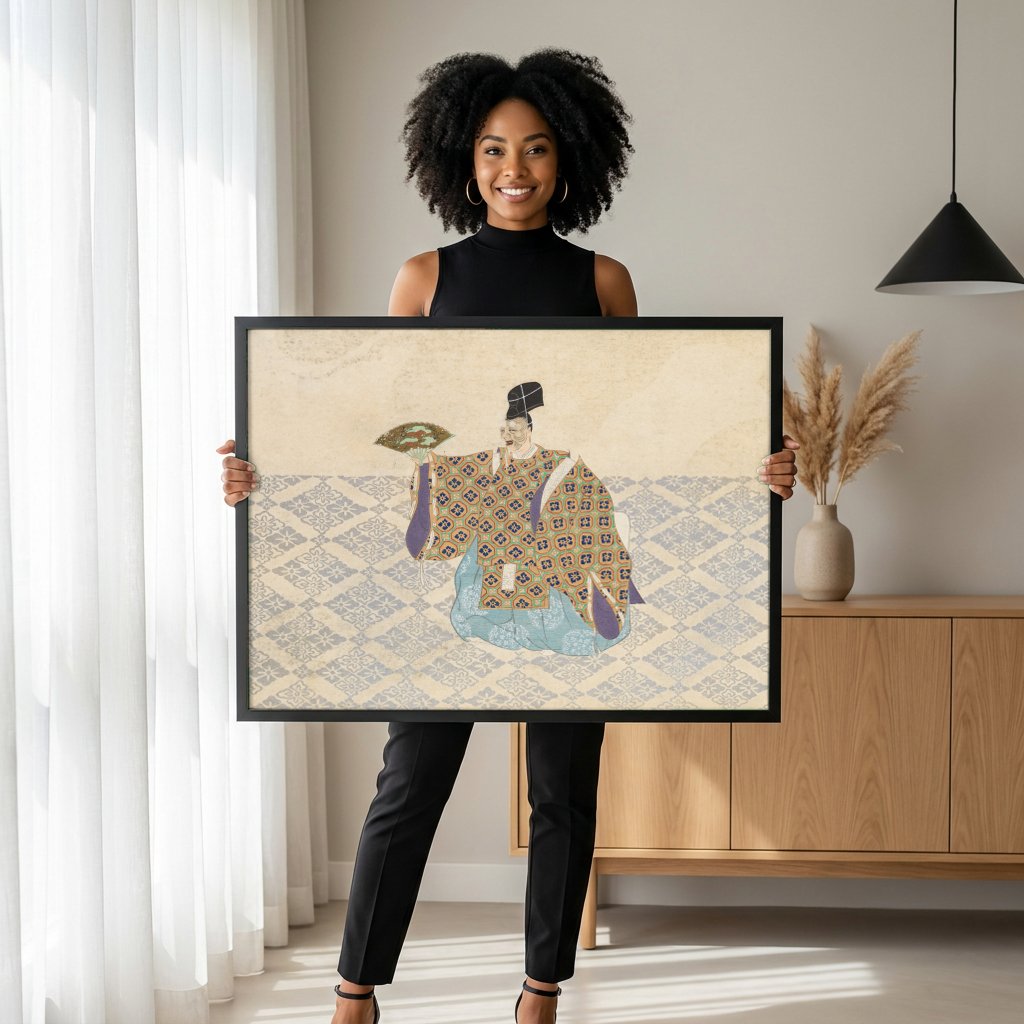 Quadro Decorativo Figura Japonesa Tradicional - Kamisaka Sekka com modelo em ambiente