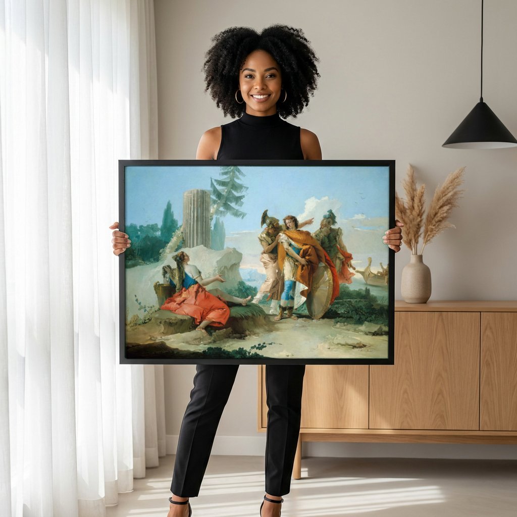Quadro Decorativo Aeneas Abandonando Dido - Tiepolo com modelo em ambiente