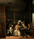 Quadro 'As Meninas' de Diego Velázquez, mostrando a Infanta Margarida e sua corte, incluindo o próprio artista pintando, com rica iluminação e detalhes da corte espanhola do século XVII.