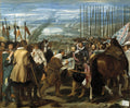Quadro decorativo 'A Rendição de Breda' de Diego Velázquez, mostrando a entrega das chaves da cidade de Breda por Justino de Nassau a Ambrósio de Spinola, com soldados e lanças ao fundo. Obra barroca espanhola.