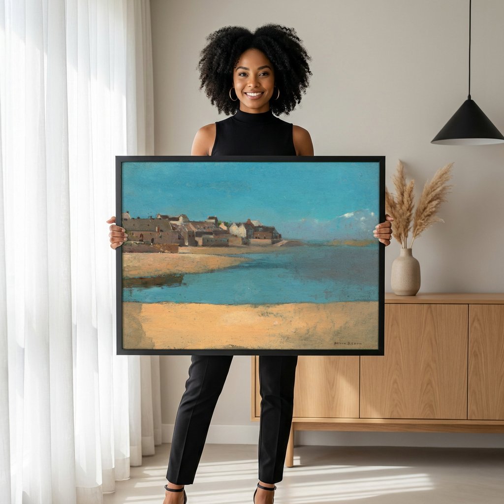Quadro Decorativo Paisagem Costeira - Odilon Redon com modelo em ambiente